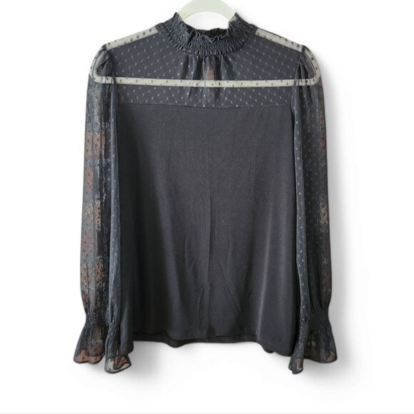 Adrianna Papell Tops - Adrianna Papell Mesh Ruffle Blouse L